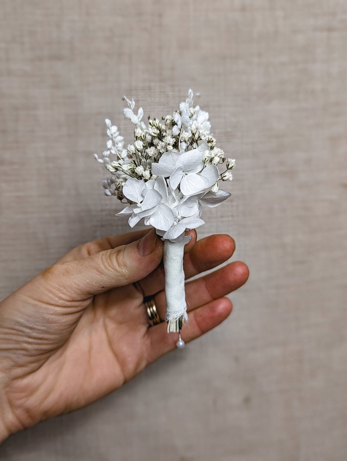 White Preserved Hydrangea Bridal Bouquet - All White