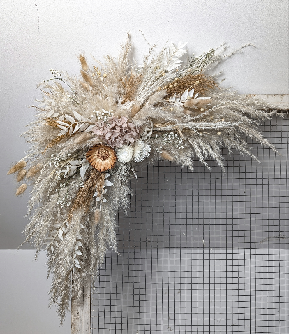 Boho Pampas Grass Dried Flower Arbor with Neutral Dried Flowers for Arch Decor