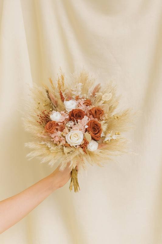 Autumn Dreamer Bridal Bouquet - Blush with Pampas Grass and Preserved Roses