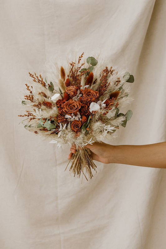 Autumn Wanderlust Bridal Bouquet - Terracotta, pampas and preserved roses