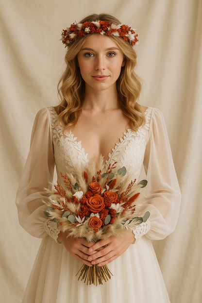 Autumn Wanderlust Bridal Bouquet - Terracotta, pampas and preserved roses