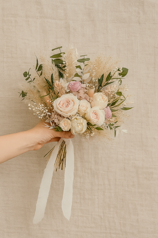 Blushing Bride Bridal Bouquet - Roses, peonies, pampas grass and eucalyptus