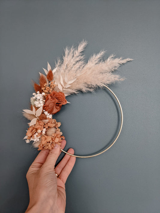 Rust Cake Hoop - Boho Dried Flower Burnt Orange Cake Hoop