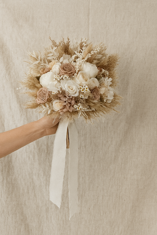 Kyra Bridal Bouquet - Preserved roses and pampas grass