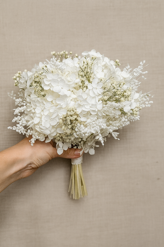 White Preserved Hydrangea Bridal Bouquet - All White