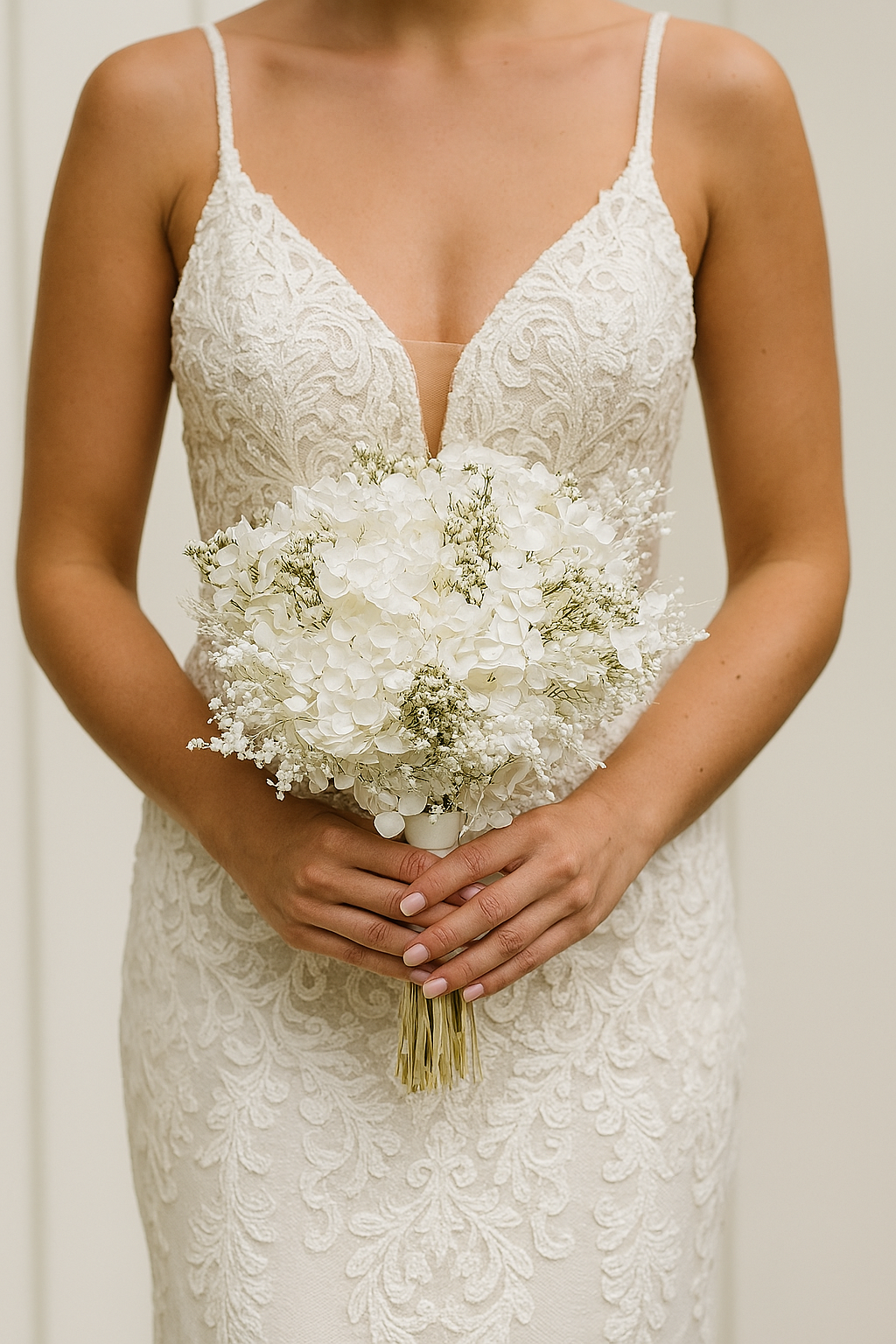 White Preserved Hydrangea Bridal Bouquet - All White