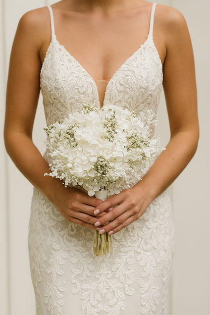 White Preserved Hydrangea Bridal Bouquet - All White