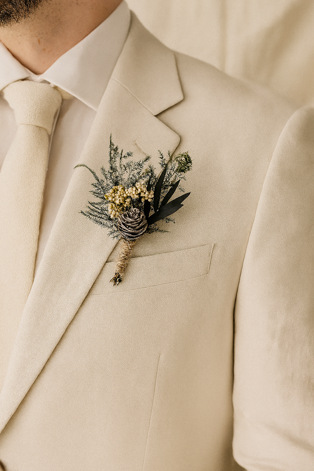 Winter Dried Flower Bridal Bouquet - Green Forest and Roses